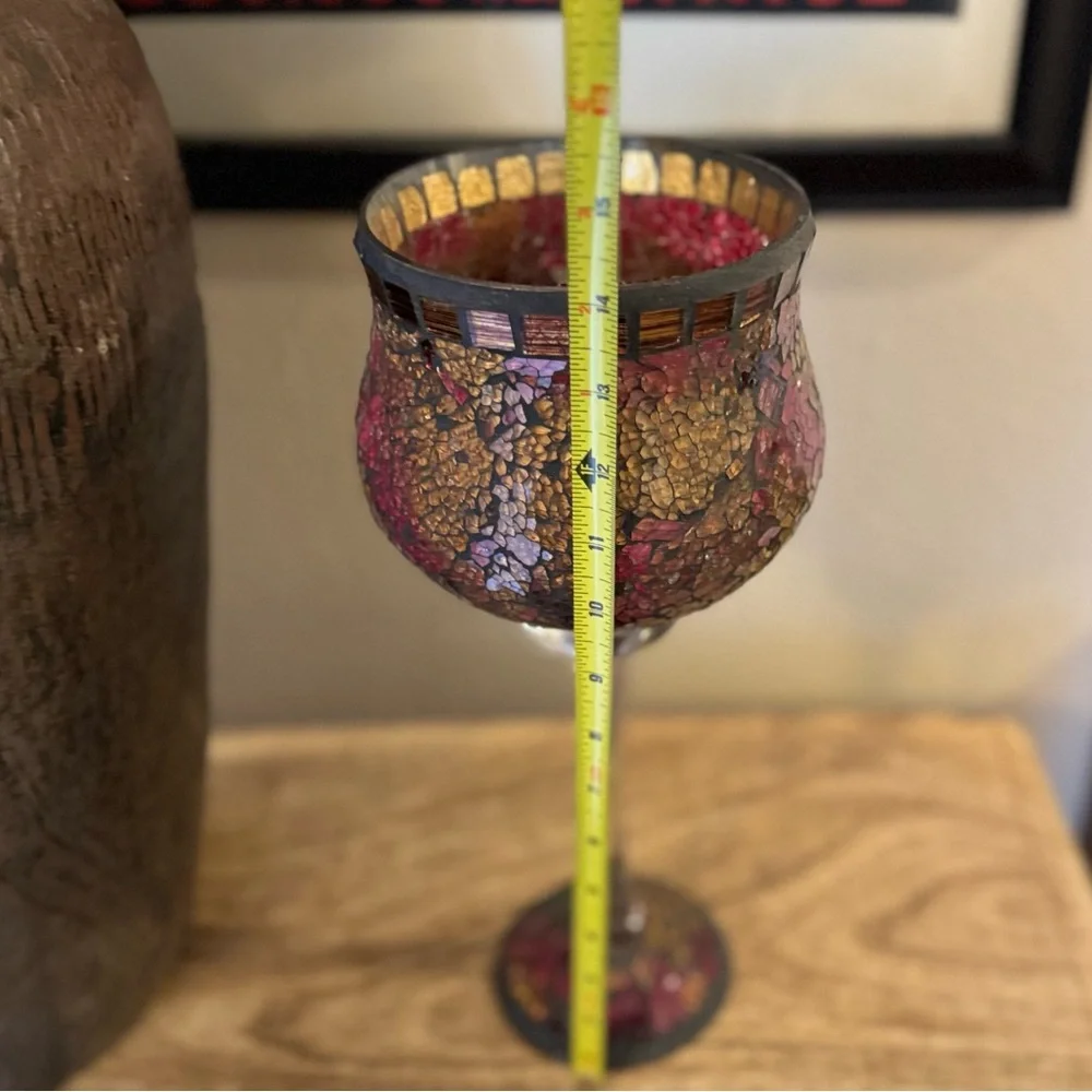 Pier 1 Large Mosaic Stain Glass Pedestal candle Holders - vintage Y2K